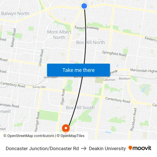 Doncaster Junction/Doncaster Rd to Deakin University map