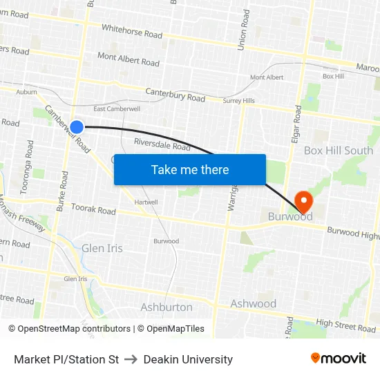 Market Pl/Station St to Deakin University map
