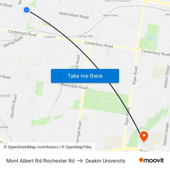 Mont Albert Rd/Rochester Rd to Deakin University map
