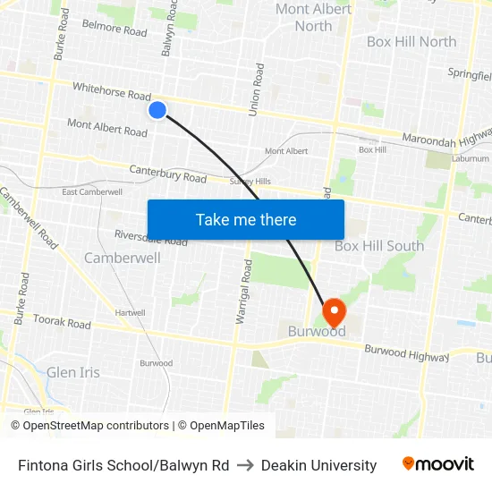 Fintona Girls School/Balwyn Rd to Deakin University map