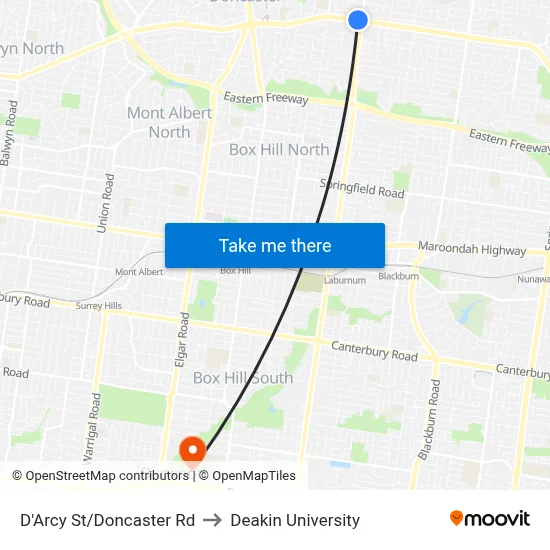 D'Arcy St/Doncaster Rd to Deakin University map
