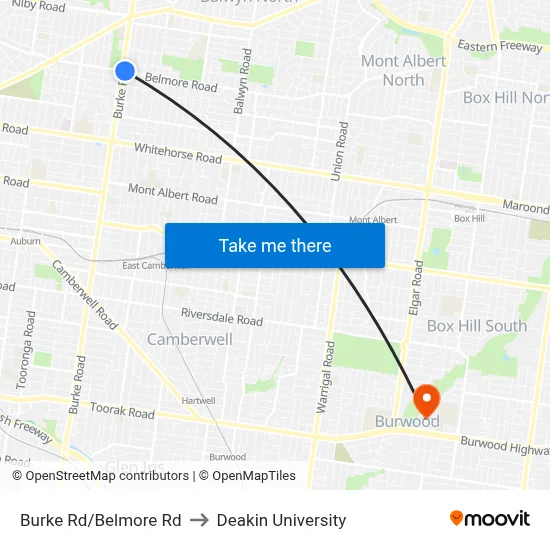 Burke Rd/Belmore Rd to Deakin University map