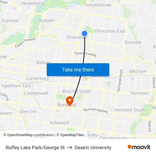 Ruffey Lake Park/George St to Deakin University map