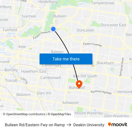Bulleen Rd/Eastern Fwy on Ramp to Deakin University map