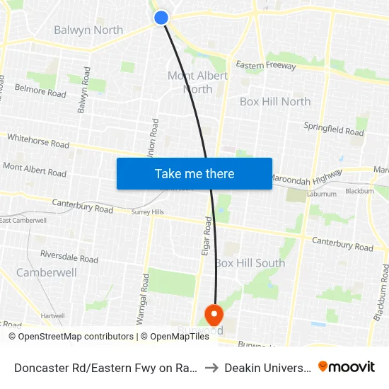 Doncaster Rd/Eastern Fwy on Ramp to Deakin University map