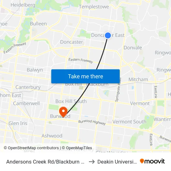 Andersons Creek Rd/Blackburn Rd to Deakin University map
