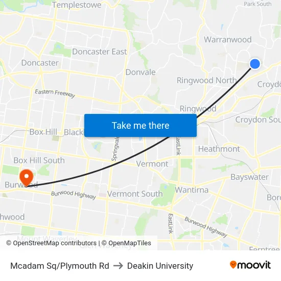 Mcadam Sq/Plymouth Rd to Deakin University map