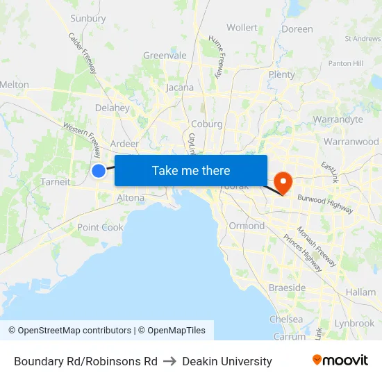 Boundary Rd/Robinsons Rd to Deakin University map