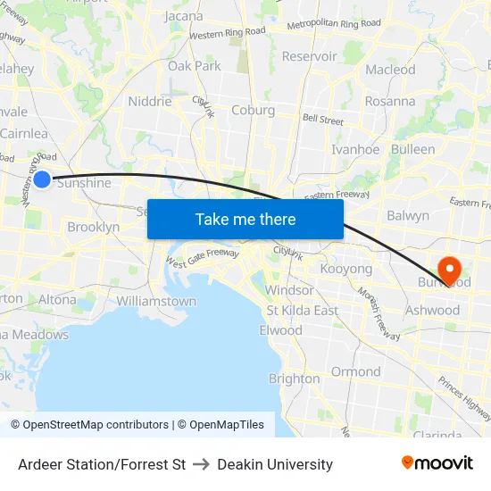 Ardeer Station/Forrest St to Deakin University map