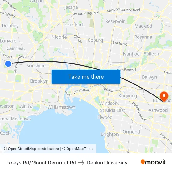 Foleys Rd/Mount Derrimut Rd to Deakin University map