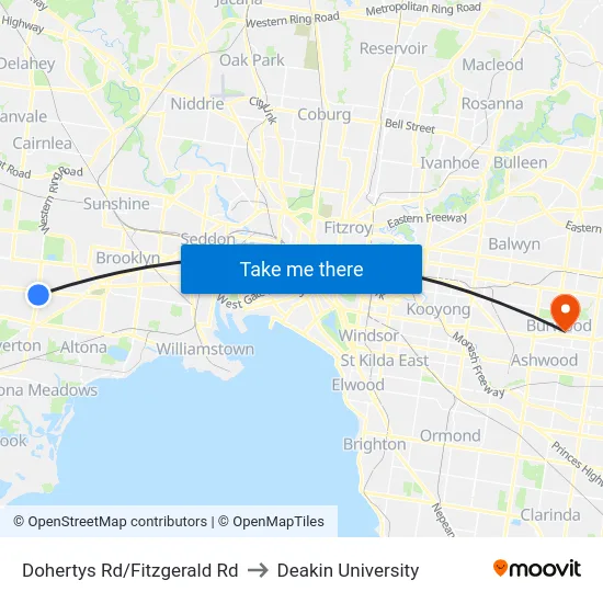 Dohertys Rd/Fitzgerald Rd to Deakin University map