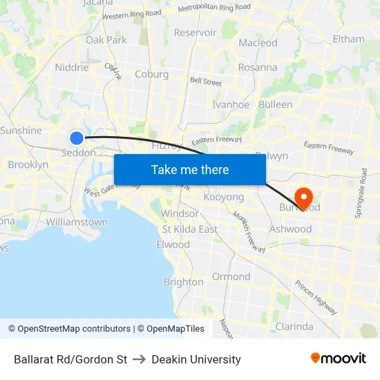 Ballarat Rd/Gordon St to Deakin University map