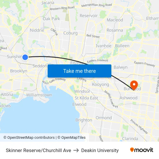 Skinner Reserve/Churchill Ave to Deakin University map
