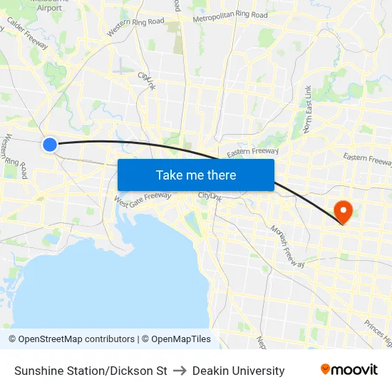 Sunshine Station/Dickson St to Deakin University map