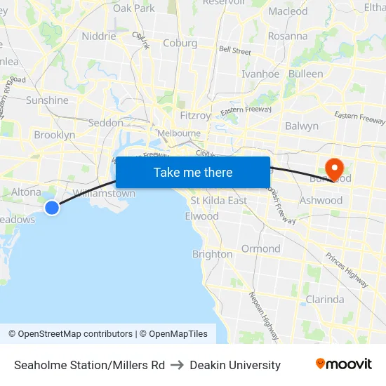 Seaholme Station/Millers Rd to Deakin University map