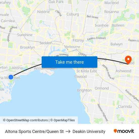 Altona Sports Centre/Queen St to Deakin University map