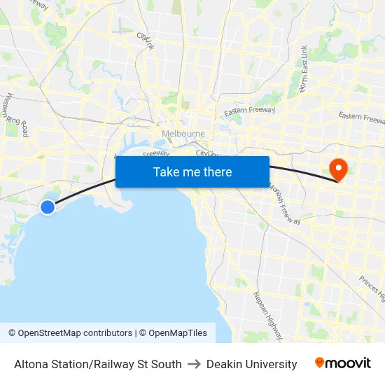 Altona Station/Railway St South to Deakin University map
