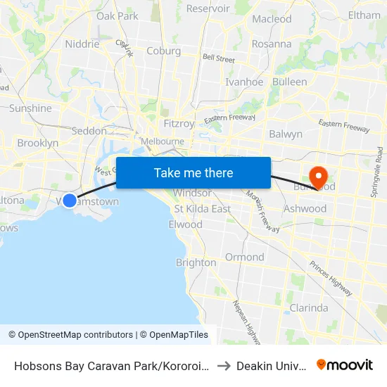 Hobsons Bay Caravan Park/Kororoit Creek Rd to Deakin University map