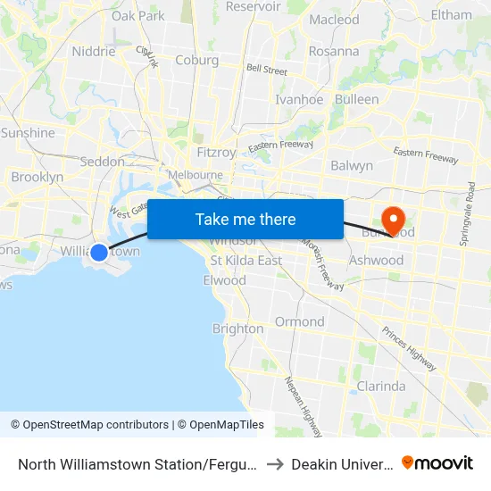North Williamstown Station/Ferguson St to Deakin University map