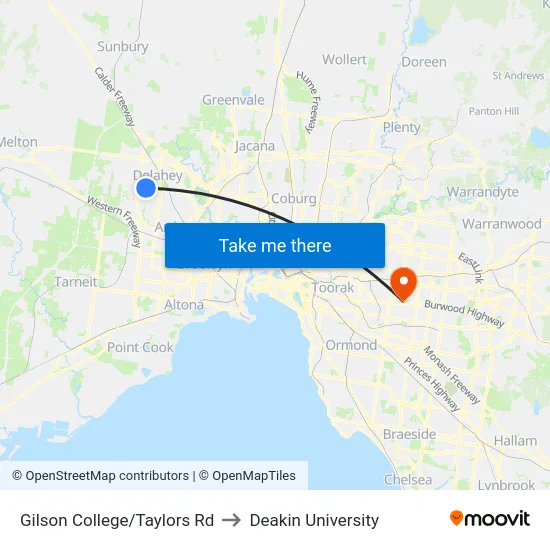 Gilson College/Taylors Rd to Deakin University map