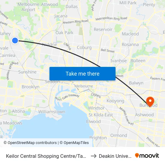 Keilor Central Shopping Centre/Taylors Rd to Deakin University map