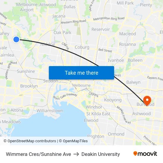 Wimmera Cres/Sunshine Ave to Deakin University map
