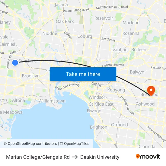 Marian College/Glengala Rd to Deakin University map