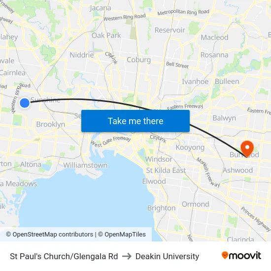 St Paul's Church/Glengala Rd to Deakin University map