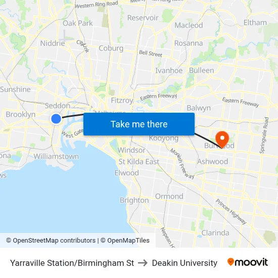 Yarraville Station/Birmingham St to Deakin University map