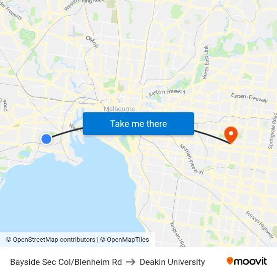 Bayside Sec Col/Blenheim Rd to Deakin University map