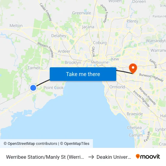 Werribee Station/Manly St to Deakin University map