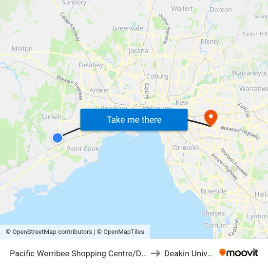 Pacific Werribee Shopping Centre/Derrimut Rd to Deakin University map