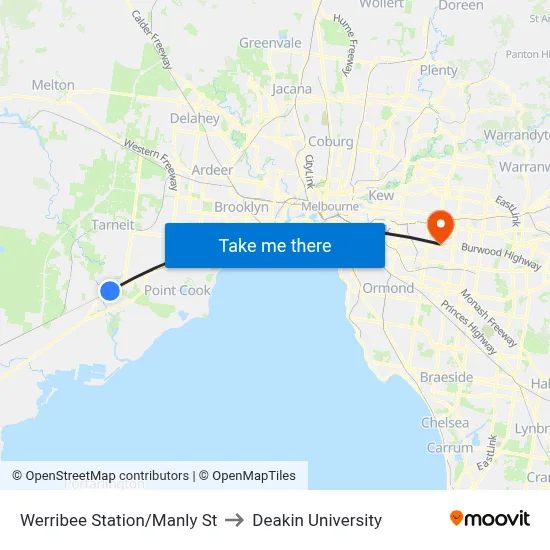 Werribee Station/Manly St to Deakin University map