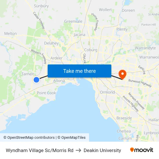 Wyndham Village Sc/Morris Rd to Deakin University map