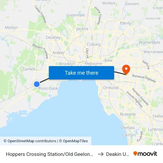 Hoppers Crossing Station/Old Geelong Rd to Deakin University map