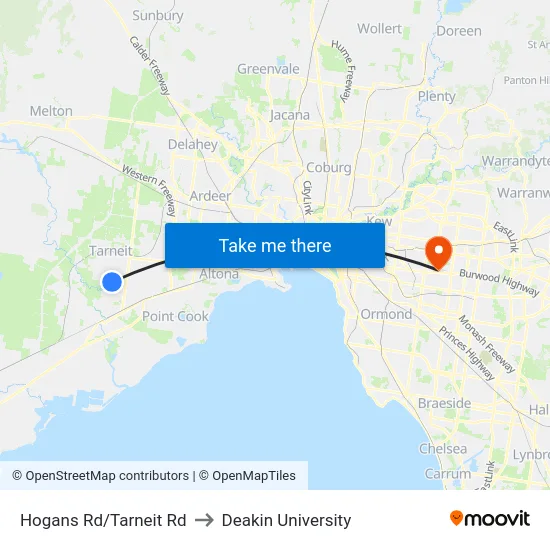 Hogans Rd/Tarneit Rd to Deakin University map