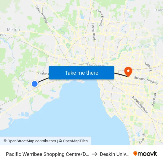 Pacific Werribee Shopping Centre/Derrimut Rd to Deakin University map