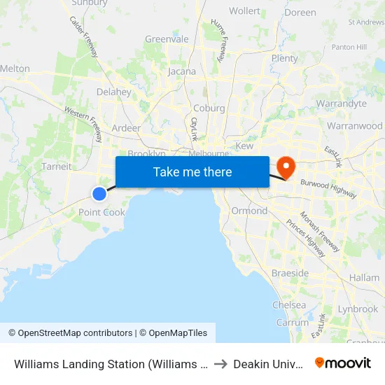 Williams Landing Station to Deakin University map