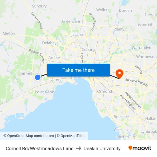 Cornell Rd/Westmeadows Lane to Deakin University map