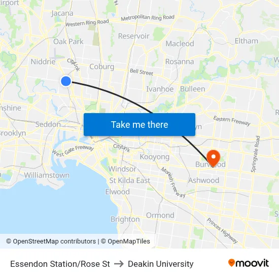 Essendon Station/Rose St to Deakin University map
