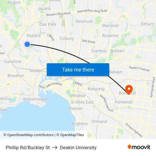 Phillip Rd/Buckley St to Deakin University map