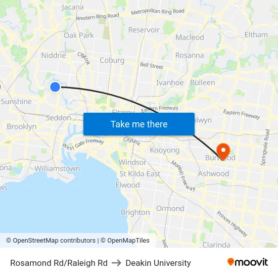 Rosamond Rd/Raleigh Rd to Deakin University map