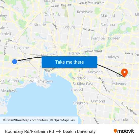 Boundary Rd/Fairbairn Rd to Deakin University map