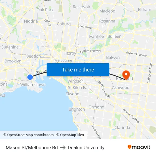 Mason St/Melbourne Rd to Deakin University map