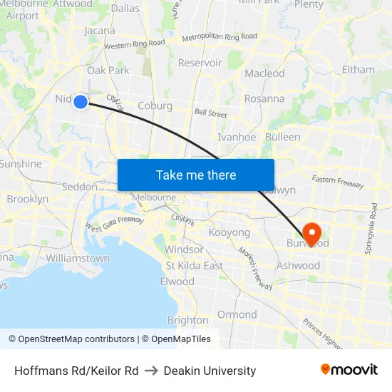 Hoffmans Rd/Keilor Rd to Deakin University map