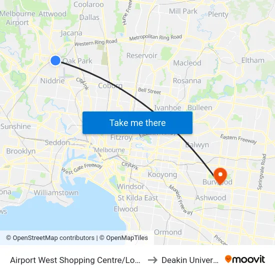 Airport West Shopping Centre/Louis St to Deakin University map