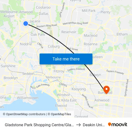 Gladstone Park Shopping Centre/Gladstone Park Dr to Deakin University map