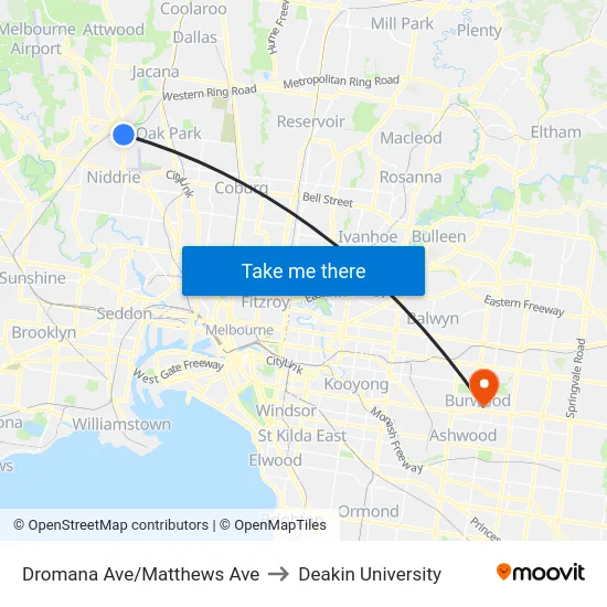 Dromana Ave/Matthews Ave to Deakin University map