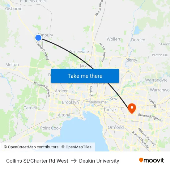 Collins St/Charter Rd West to Deakin University map