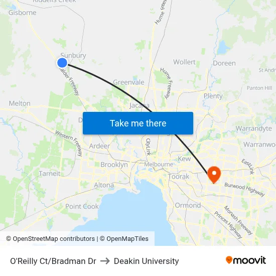 O'Reilly Ct/Bradman Dr to Deakin University map